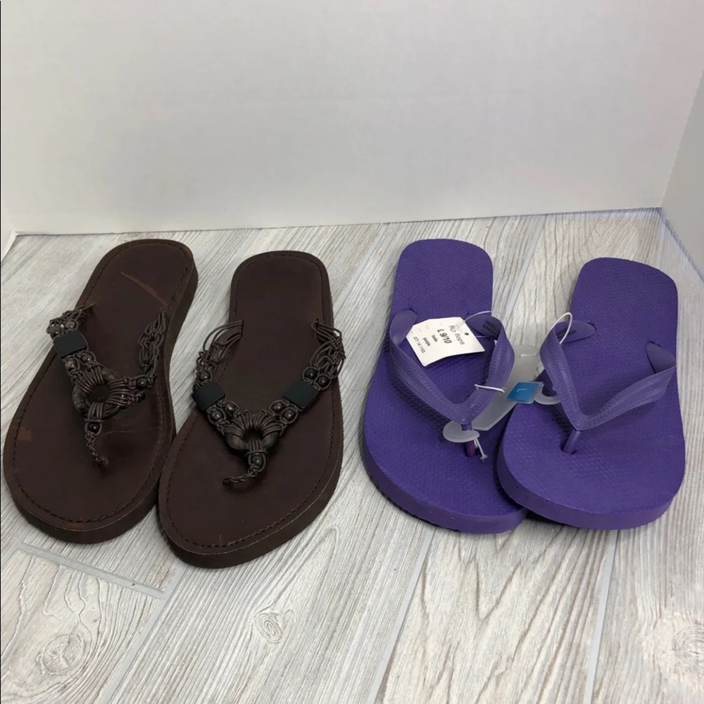 2 Pair Sz 9/10 Flipflops Bnwt Purple Brown